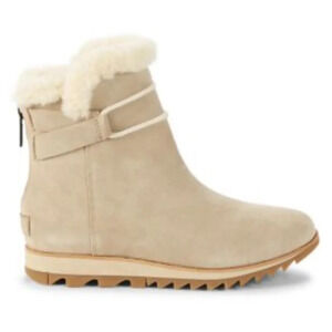 Sorel Oatmeal‎ Suede Harlow Shearling Collar Lined Back Zip Boots Size 5.5